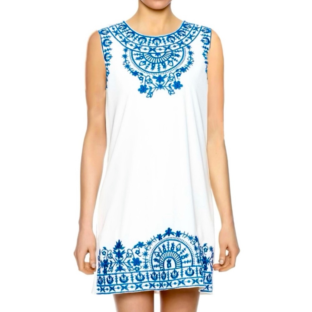 White & Blue Embroidered Dress